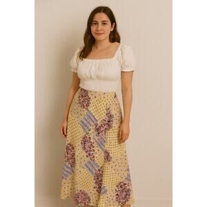 Vintage Sag Harbor Floral Geo Maxi Skirt Size 10 28" Multicolor Back Slit Flowy